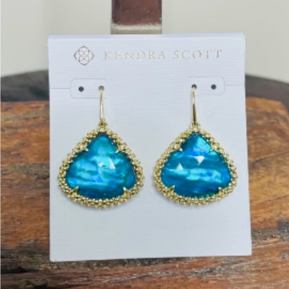 Kendra Scott Teal and Gold Drop Earrings